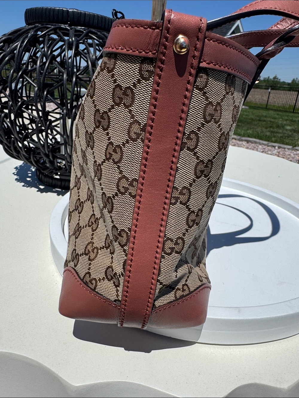 Gucci Beige GG Canvas Tote with Leather Trim and Detachable Pouch - Picture 4 of 5